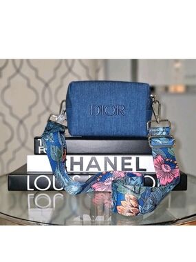 Dior Denim Crossbody Bag with Floral Strap